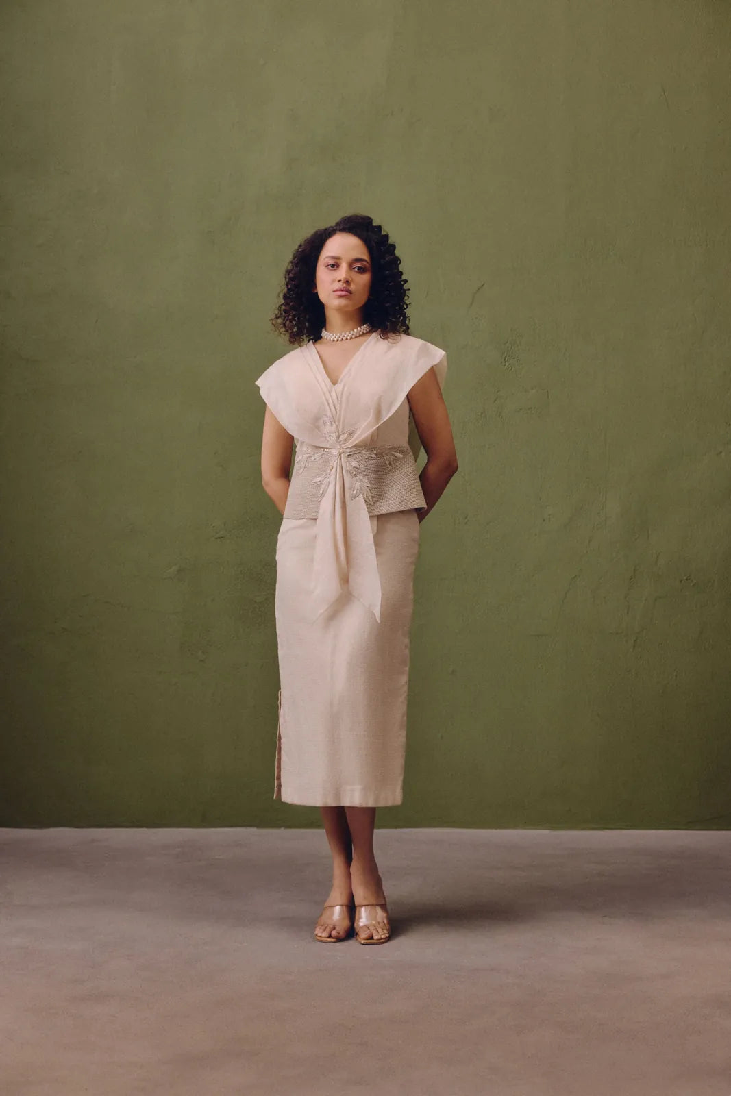 silk dress with handcrafted waist detail, image 3