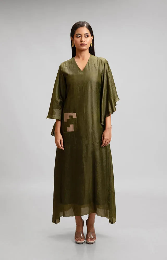 silk dress with patchwork pocket, image 1