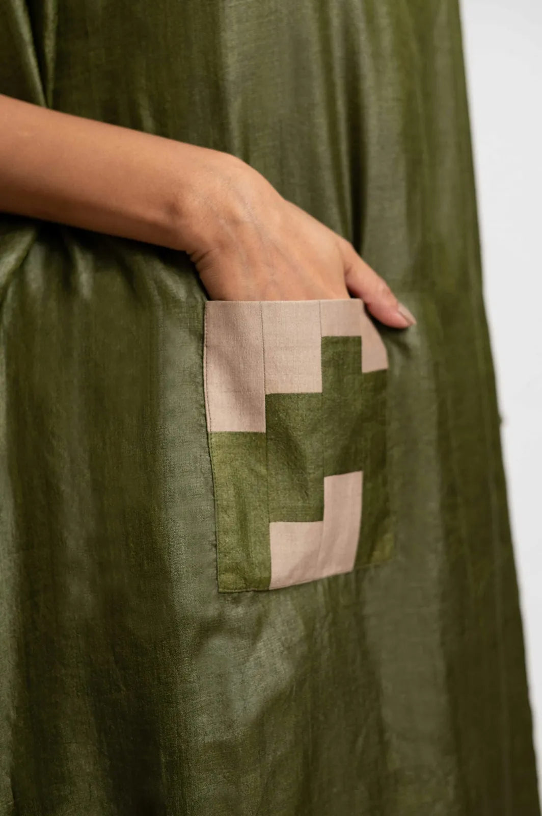 silk dress with patchwork pocket, image 3