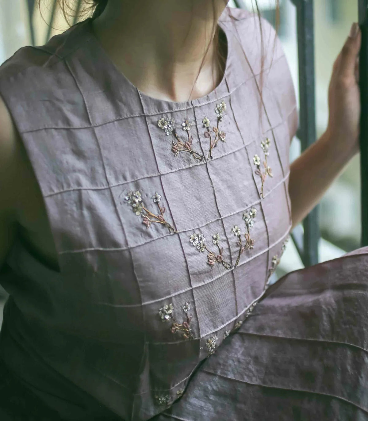 silk embroidered dress and wrap skirt, image 2