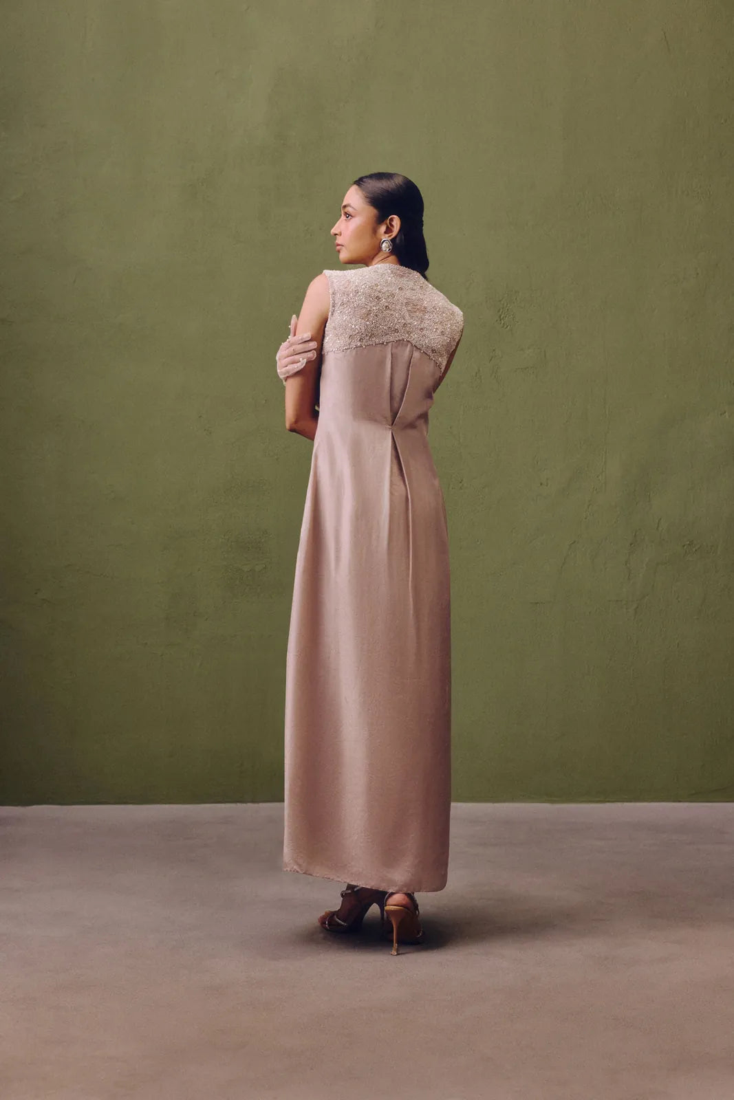 silk hand embroidered pleated dress, image 3