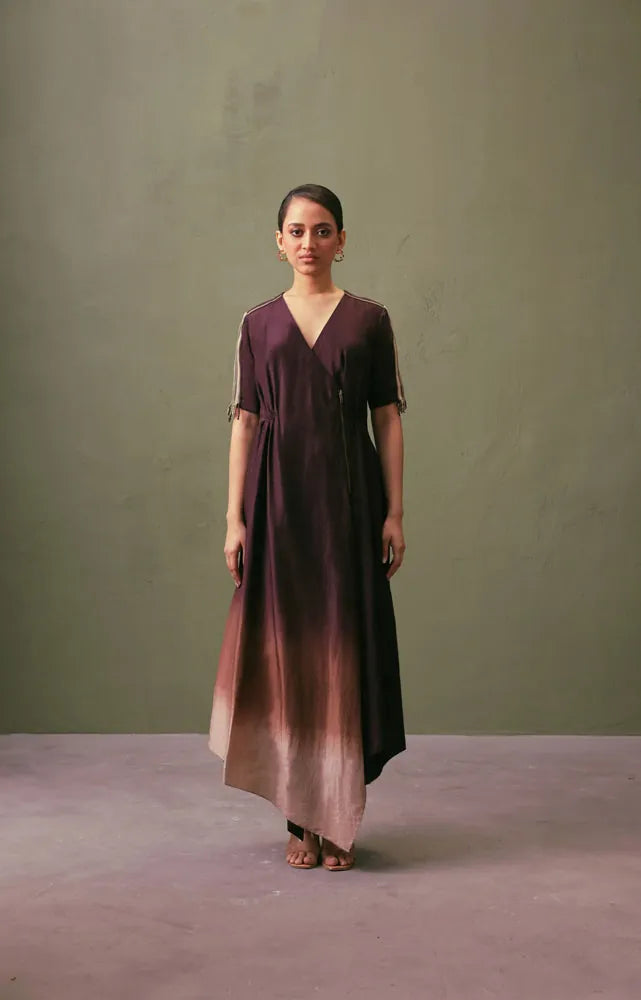 silk ombré wrap dress with zip detail, image 1