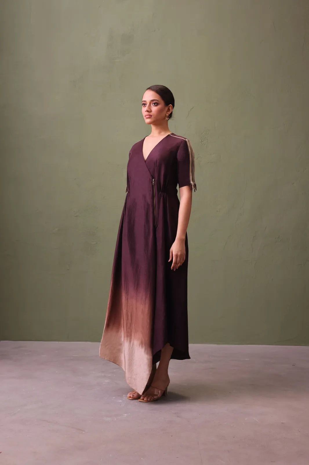 silk ombré wrap dress with zip detail, image 2
