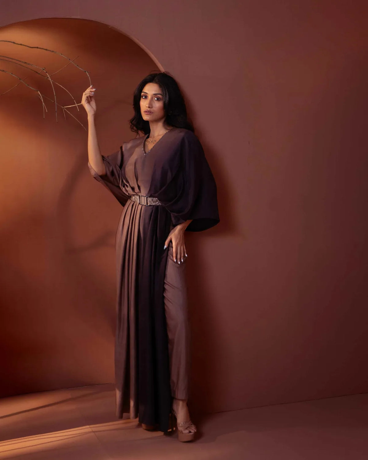 silk ombre cape set with belt, image 2