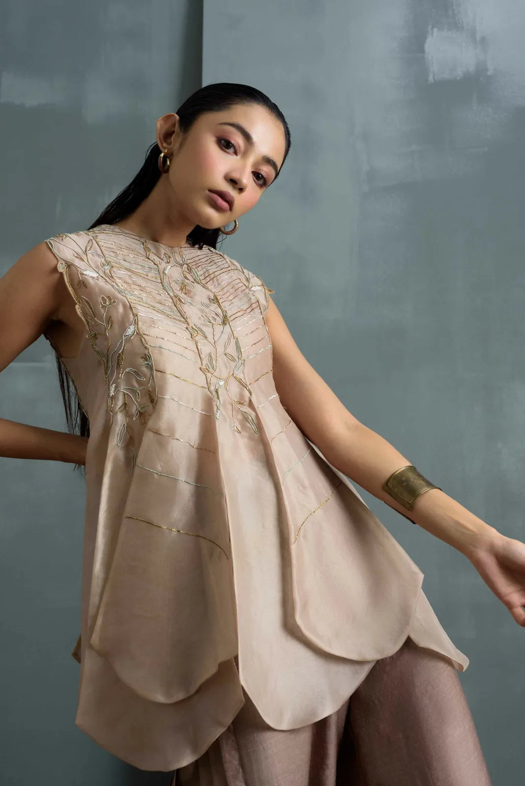 silk organza hand embroidered top, image 2