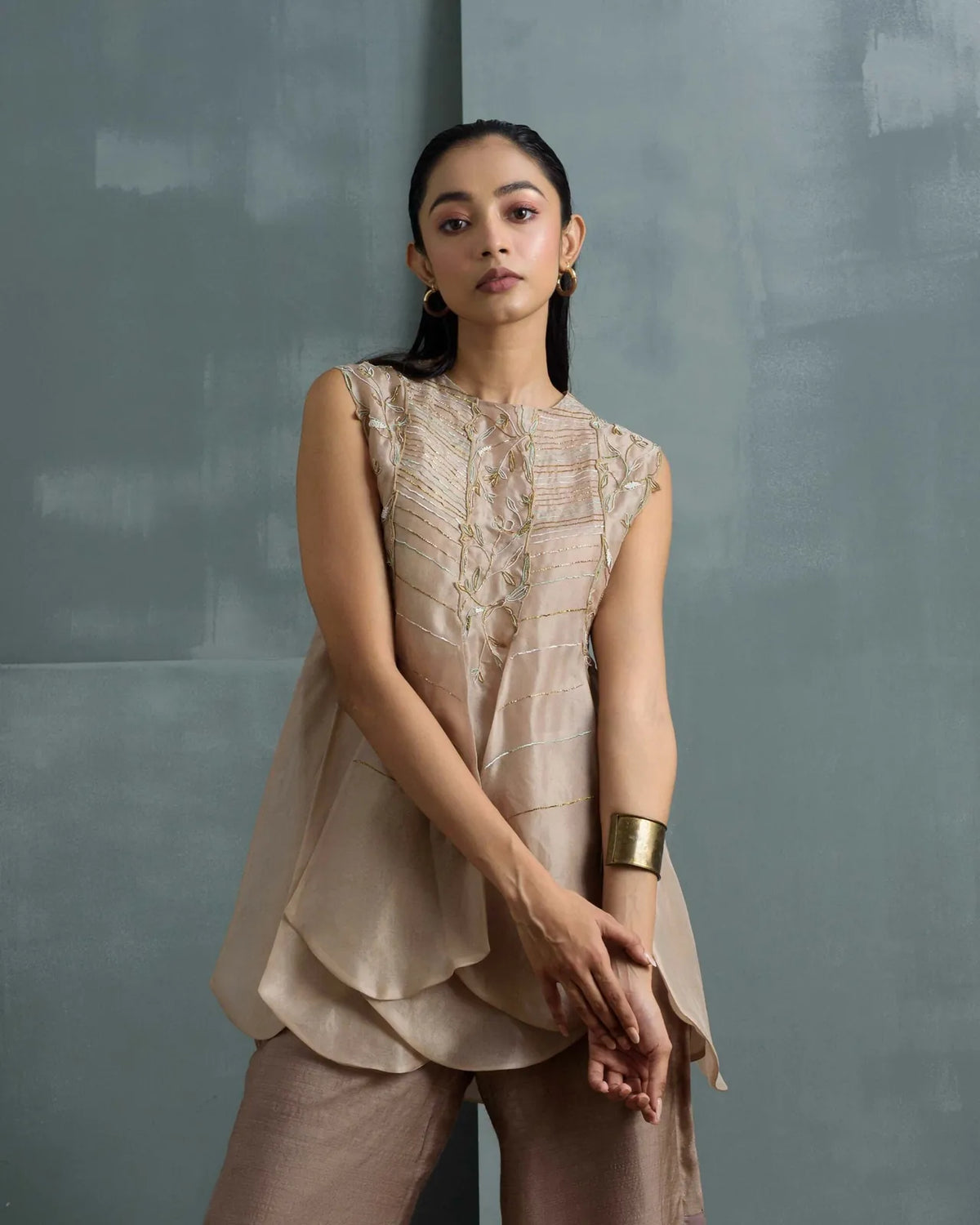 silk organza hand embroidered top, image 4