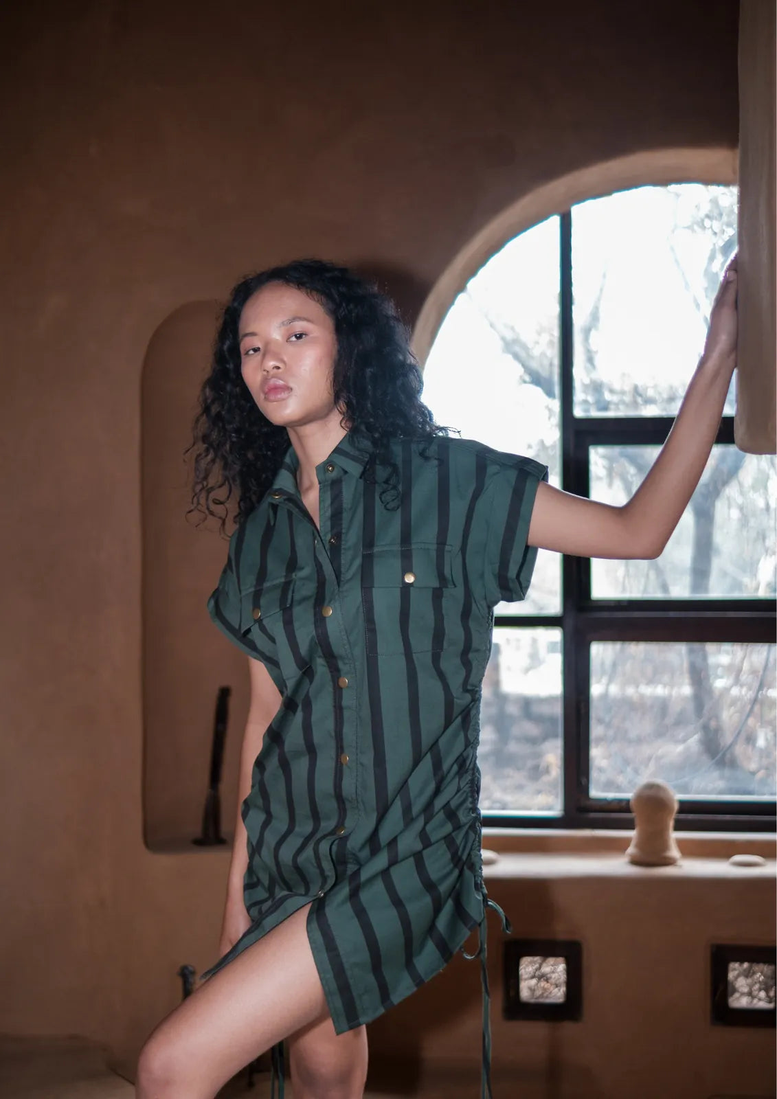 sunrise gather dress - striped, image 2