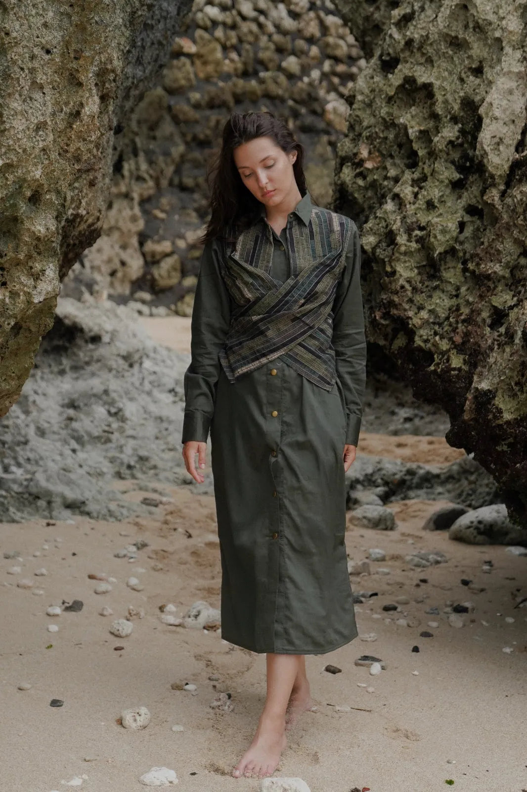 upcycled seattle wrap long dress - green, image 1