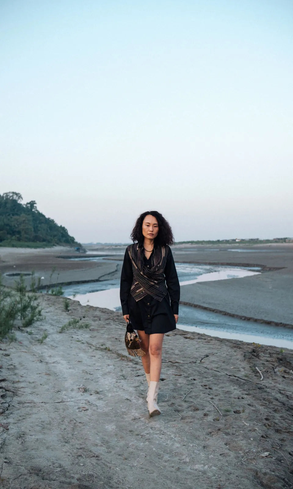 upcycled seattle wrap dress - black green, image 1
