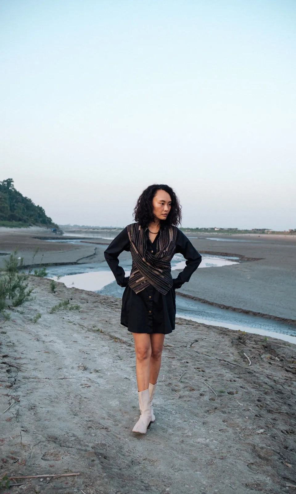 upcycled seattle wrap dress - black green, image 3