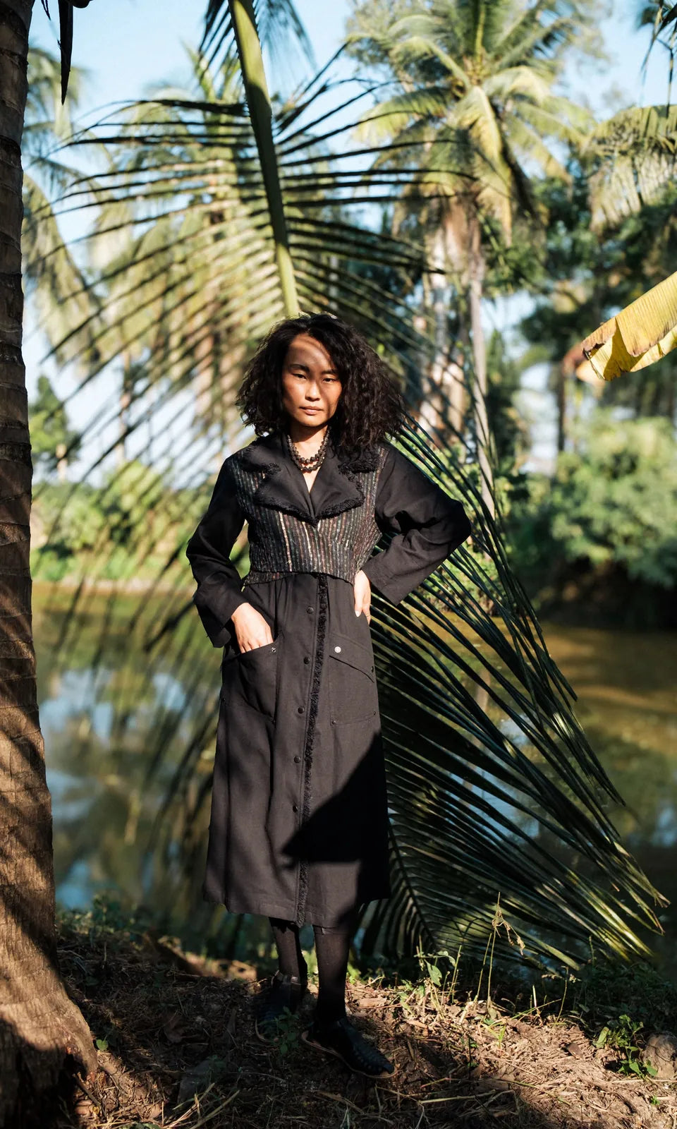 handwoven copenhagen trench - black green, image 4