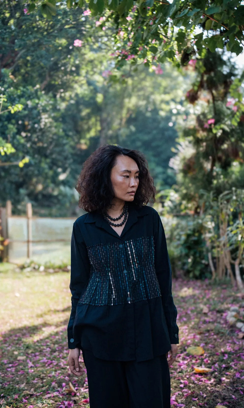 handwoven hunza shirt - black green, image 2