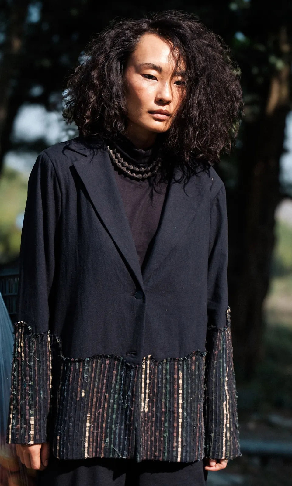 handwoven ying yang blazer - black green, image 1