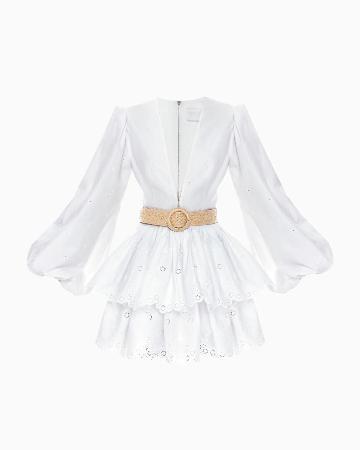 white v-neck dress, image 3