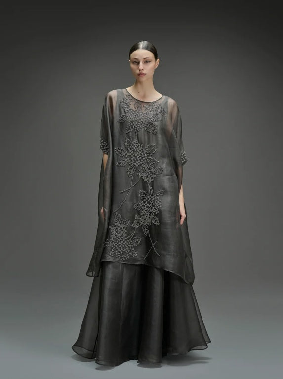 Taupe Hand Sequined Kaftan Set